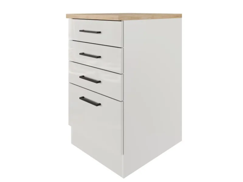Flex-Well Exclusiv Küchenschränke<Küchen-Schubkastenschrank Lund 50cm Lichtgrau glänzend