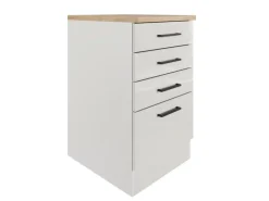 Flex-Well Exclusiv Küchenschränke<Küchen-Schubkastenschrank Lund 50cm Lichtgrau glänzend