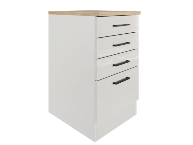 Flex-Well Exclusiv Küchenschränke<Küchen-Schubkastenschrank Lund 50cm Lichtgrau glänzend