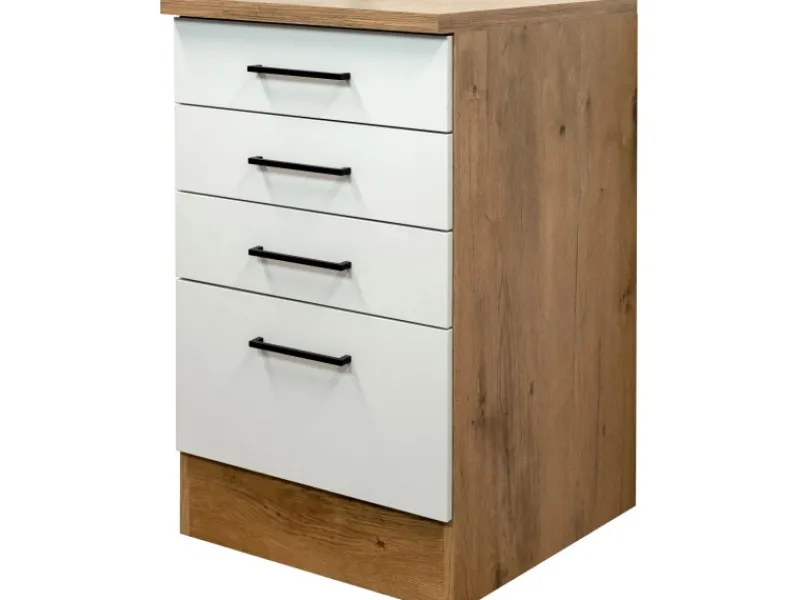 Flex-Well Exclusiv Küchenschränke<Küchen-Schubkasten-Unterschrank Vintea 50cm Magnolie-L.