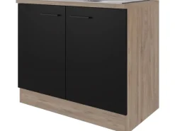 Best Flex-Well Exclusiv Küchen-Spülenunterschrank Capri 100cm Schwarz Matt-Endgrain