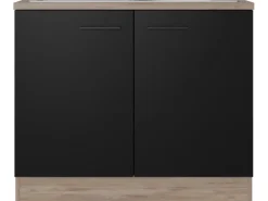 Best Flex-Well Exclusiv Küchen-Spülenunterschrank Capri 100cm Schwarz Matt-Endgrain