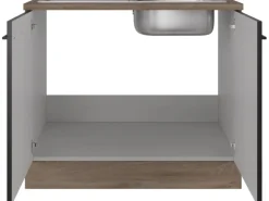 Best Flex-Well Exclusiv Küchen-Spülenunterschrank Capri 100cm Schwarz Matt-Endgrain