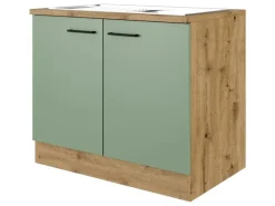 Flex-Well Exclusiv Küchenschränke<Küchen-Spülenschrank DSPU Cara 100cm Schilfgrün-Artisan Eiche