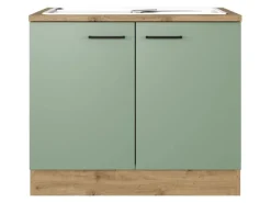 Flex-Well Exclusiv Küchenschränke<Küchen-Spülenschrank DSPU Cara 100cm Schilfgrün-Artisan Eiche