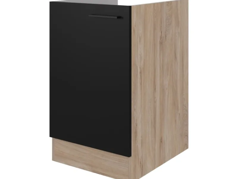 Outlet Flex-Well Exclusiv Küchen-Spülenunterschrank Capri 50cm Schwarz Matt-Endgrain O.
