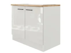Flex-Well Exclusiv Küchen-Spülenschrank Lund 100cm Lichtgrau glänzend-Rauchgrau< Küchenschränke