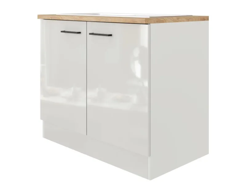 Flex-Well Exclusiv Küchen-Spülenschrank Lund 100cm Lichtgrau glänzend-Rauchgrau< Küchenschränke