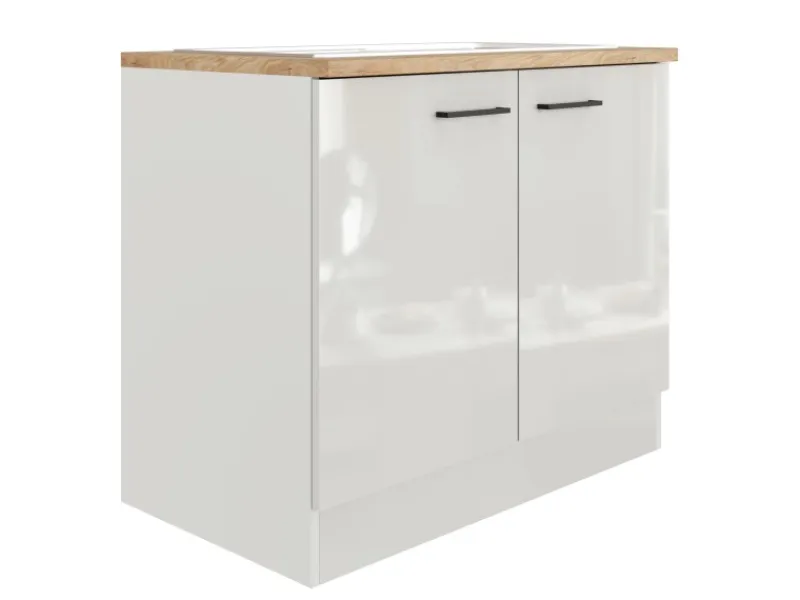 Flex-Well Exclusiv Küchen-Spülenschrank Lund 100cm Lichtgrau glänzend-Rauchgrau< Küchenschränke