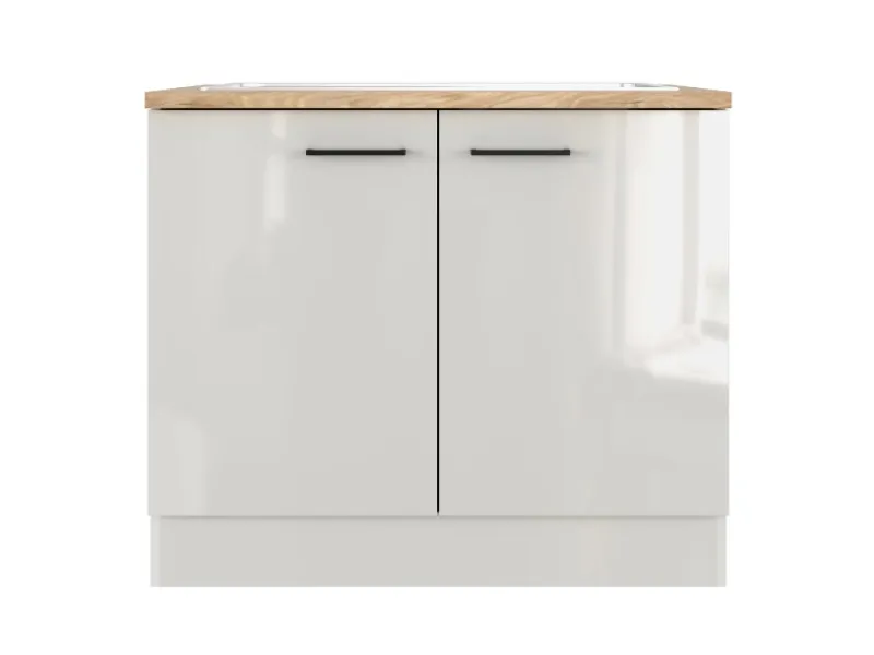 Flex-Well Exclusiv Küchen-Spülenschrank Lund 100cm Lichtgrau glänzend-Rauchgrau< Küchenschränke