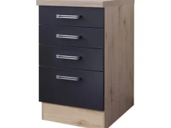 Flex-Well Exclusiv Küchen-Unterschrank Lara 50cm 4 Auszüge Anthra-San Remo Eiche< Küchenschränke