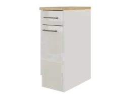Flex-Well Exclusiv Küchen-Unterschrank Lund 30 cm Lichtgrau glänzend-Rauchgrau< Küchenschränke