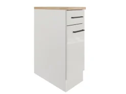 Flex-Well Exclusiv Küchen-Unterschrank Lund 30 cm Lichtgrau glänzend-Rauchgrau< Küchenschränke