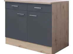Flex-Well Exclusiv Küchen-Unterschrank Morena 100cm Basaltg. matt-San Remo Eiche< Küchenschränke