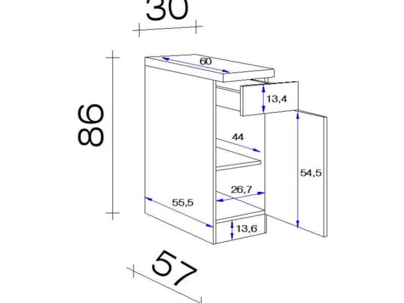 Flex-Well Exclusiv Küchenschränke<Küchen-Unterschrank Orlando 30 cm Kaschmir Glanz-Sonoma Eiche