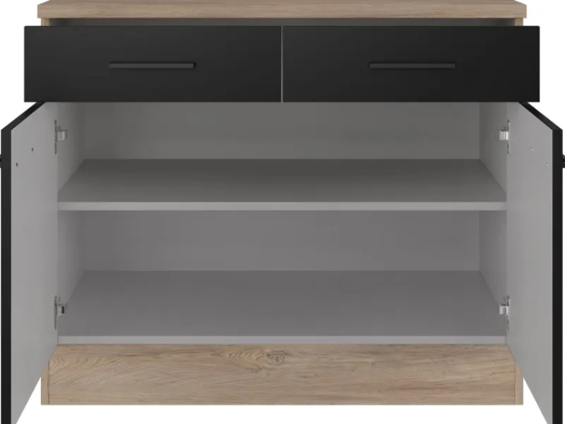 Flex-Well Exclusiv Küchen-Unterschrank Capri 100 cm Schwarz Matt-Endgrain Oak< Küchenschränke