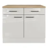 Flex-Well Exclusiv Küchen-Unterschrank Lund 100 cm Lichtgrau glänzend-Rauchgrau< Küchenschränke