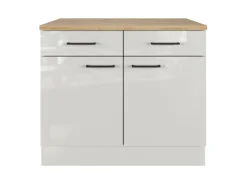 Flex-Well Exclusiv Küchen-Unterschrank Lund 100 cm Lichtgrau glänzend-Rauchgrau< Küchenschränke