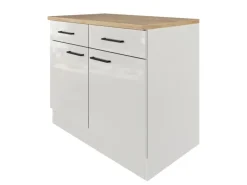 Flex-Well Exclusiv Küchen-Unterschrank Lund 100 cm Lichtgrau glänzend-Rauchgrau< Küchenschränke