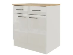 Flex-Well Exclusiv Küchen-Unterschrank Lund 100 cm Lichtgrau glänzend-Rauchgrau< Küchenschränke