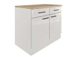 Flex-Well Exclusiv Küchen-Unterschrank Lund 100 cm Lichtgrau glänzend-Rauchgrau< Küchenschränke