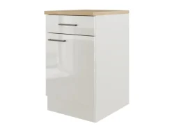 Flex-Well Exclusiv Pantryküchen|Kücheninseln<Küchen-Unterschrank Lund 50 cm Lichtgrau glänzend-Rauchgrau