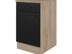 Flex-Well Exclusiv Single-Küchen|Pantryküchen<Küchen-Unterschrank Capri 50 cm Schwarz Matt-Endgrain Oak