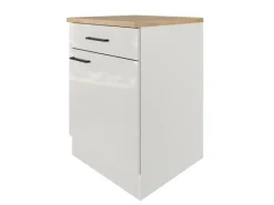 Flex-Well Exclusiv Küchen-Unterschrank Lund 60 cm Lichtgrau glänzend-Rauchgrau< Küchenschränke