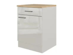 Flex-Well Exclusiv Küchen-Unterschrank Lund 60 cm Lichtgrau glänzend-Rauchgrau< Küchenschränke
