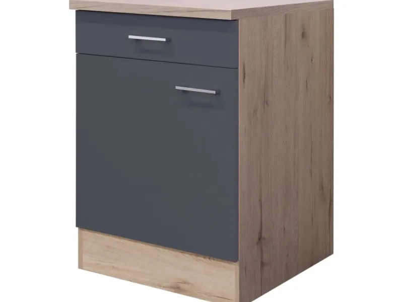 Flex-Well Exclusiv Küchen-Unterschrank Morena 60cm Basaltgrau-San Remo Eiche< Küchenschränke