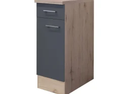 Flex-Well Exclusiv Küchen-Unterschrank Morena 30cm Basaltgrau-San Remo Eiche< Küchenschränke