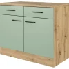 Online Flex-Well Exclusiv Küchen-Unterschrank Cara 100 cm Schilfgrün matt Artisan Eiche