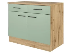 Online Flex-Well Exclusiv Küchen-Unterschrank Cara 100 cm Schilfgrün matt Artisan Eiche