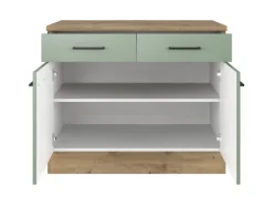 Online Flex-Well Exclusiv Küchen-Unterschrank Cara 100 cm Schilfgrün matt Artisan Eiche