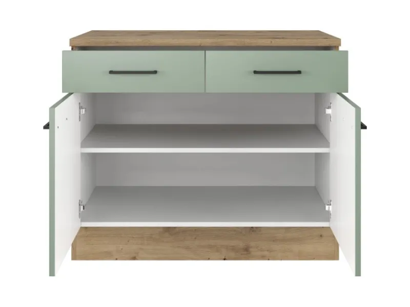 Online Flex-Well Exclusiv Küchen-Unterschrank Cara 100 cm Schilfgrün matt Artisan Eiche
