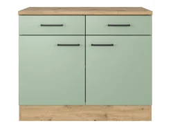 Online Flex-Well Exclusiv Küchen-Unterschrank Cara 100 cm Schilfgrün matt Artisan Eiche