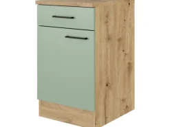 Flex-Well Exclusiv Küchen-Unterschrank Cara 50cm Schilfgrün matt - Artisan Eiche< Küchenschränke