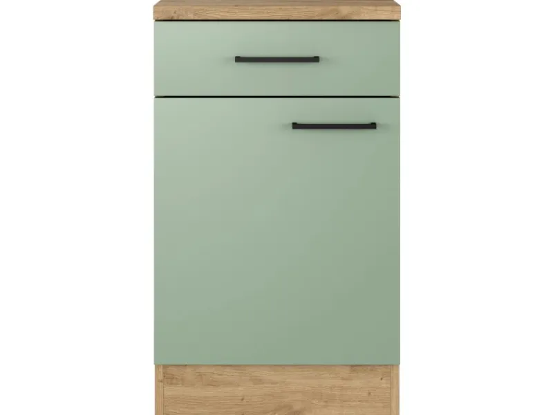 Flex-Well Exclusiv Küchen-Unterschrank Cara 50cm Schilfgrün matt - Artisan Eiche< Küchenschränke