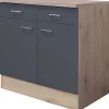 Flex-Well Exclusiv Küchenschränke<Küchen-Unterschrank Morena 80cm Basaltgrau-San Remo Eiche