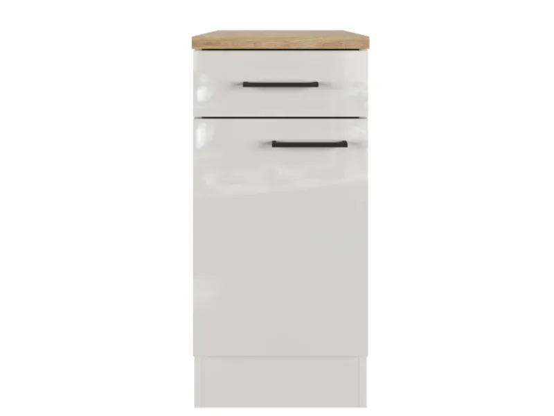 Flex-Well Exclusiv Einbauküchen|Küchenschränke<Küchen-Unterschrank Lund 40 cm Lichtgrau glänzend-Rauchgrau