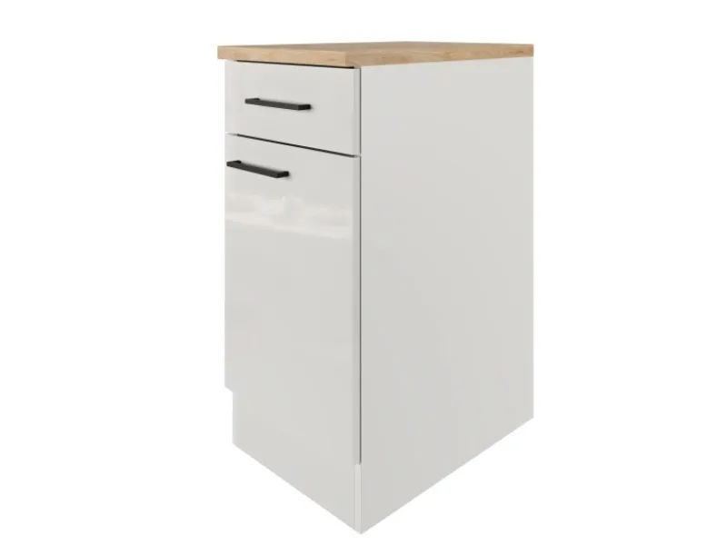 Flex-Well Exclusiv Einbauküchen|Küchenschränke<Küchen-Unterschrank Lund 40 cm Lichtgrau glänzend-Rauchgrau