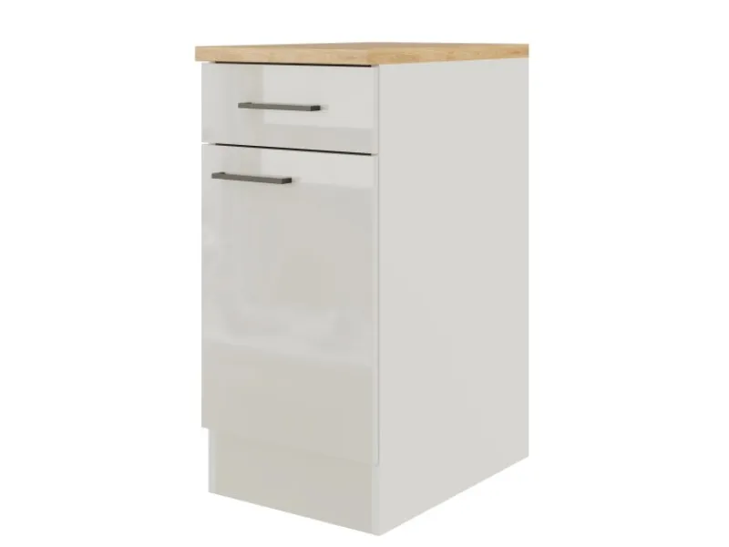 Flex-Well Exclusiv Einbauküchen|Küchenschränke<Küchen-Unterschrank Lund 40 cm Lichtgrau glänzend-Rauchgrau