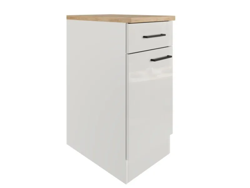 Flex-Well Exclusiv Einbauküchen|Küchenschränke<Küchen-Unterschrank Lund 40 cm Lichtgrau glänzend-Rauchgrau