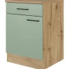 Flex-Well Exclusiv Pantryküchen|Einbauküchen<Küchen-Unterschrank Cara 60cm Schilfgrün matt - Artisan Eiche