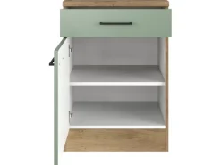 Flex-Well Exclusiv Pantryküchen|Einbauküchen<Küchen-Unterschrank Cara 60cm Schilfgrün matt - Artisan Eiche