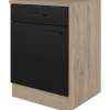 Flex-Well Exclusiv Küchen-Unterschrank Capri 60 cm Schwarz Matt-Endgrain Oak< Küchenschränke
