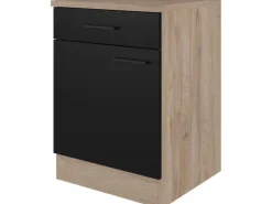 Flex-Well Exclusiv Küchen-Unterschrank Capri 60 cm Schwarz Matt-Endgrain Oak< Küchenschränke