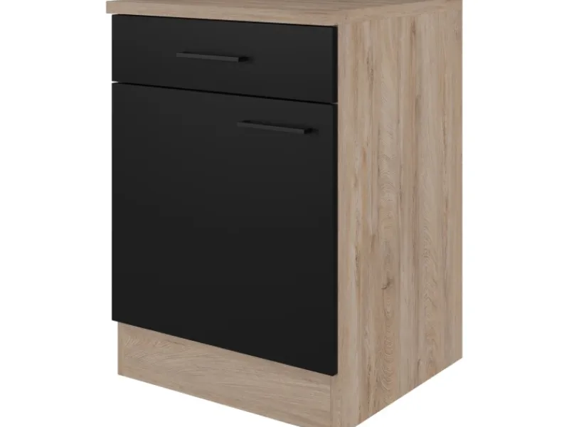 Flex-Well Exclusiv Küchen-Unterschrank Capri 60 cm Schwarz Matt-Endgrain Oak< Küchenschränke