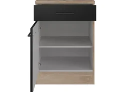 Flex-Well Exclusiv Küchen-Unterschrank Capri 60 cm Schwarz Matt-Endgrain Oak< Küchenschränke
