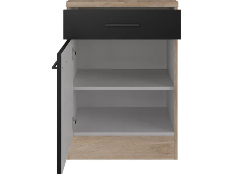Flex-Well Exclusiv Küchen-Unterschrank Capri 60 cm Schwarz Matt-Endgrain Oak< Küchenschränke